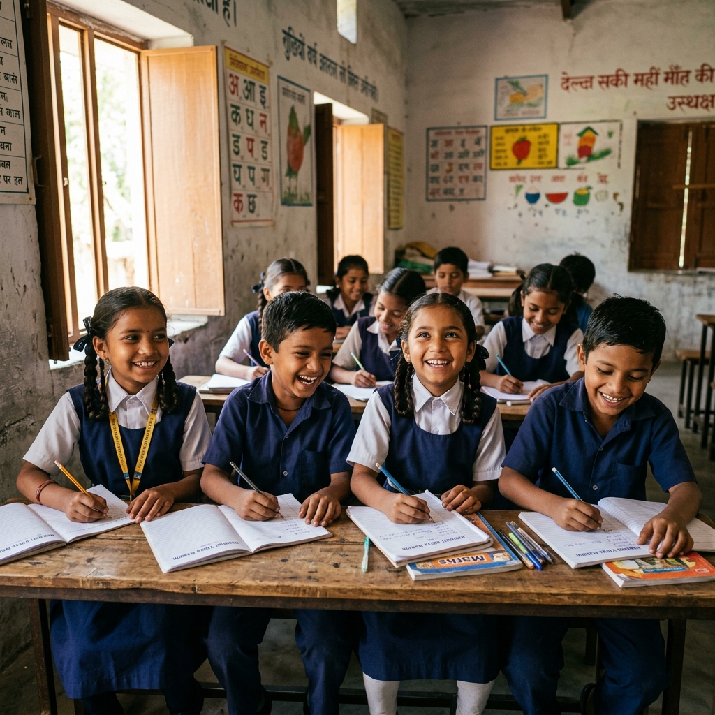 Children studying in Indian rural school